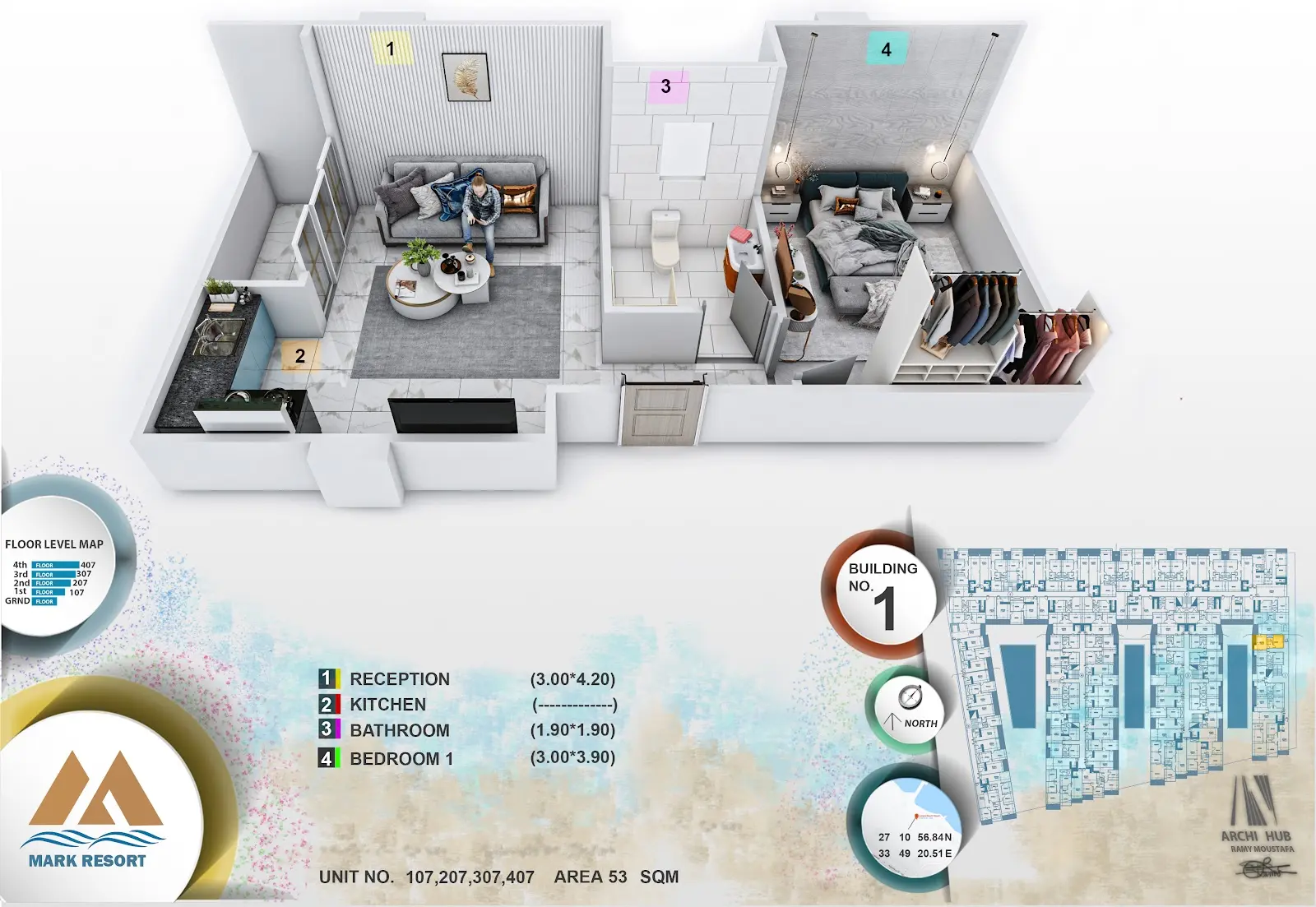 1-bedroom apartment 107, building 1 — Mark Resort