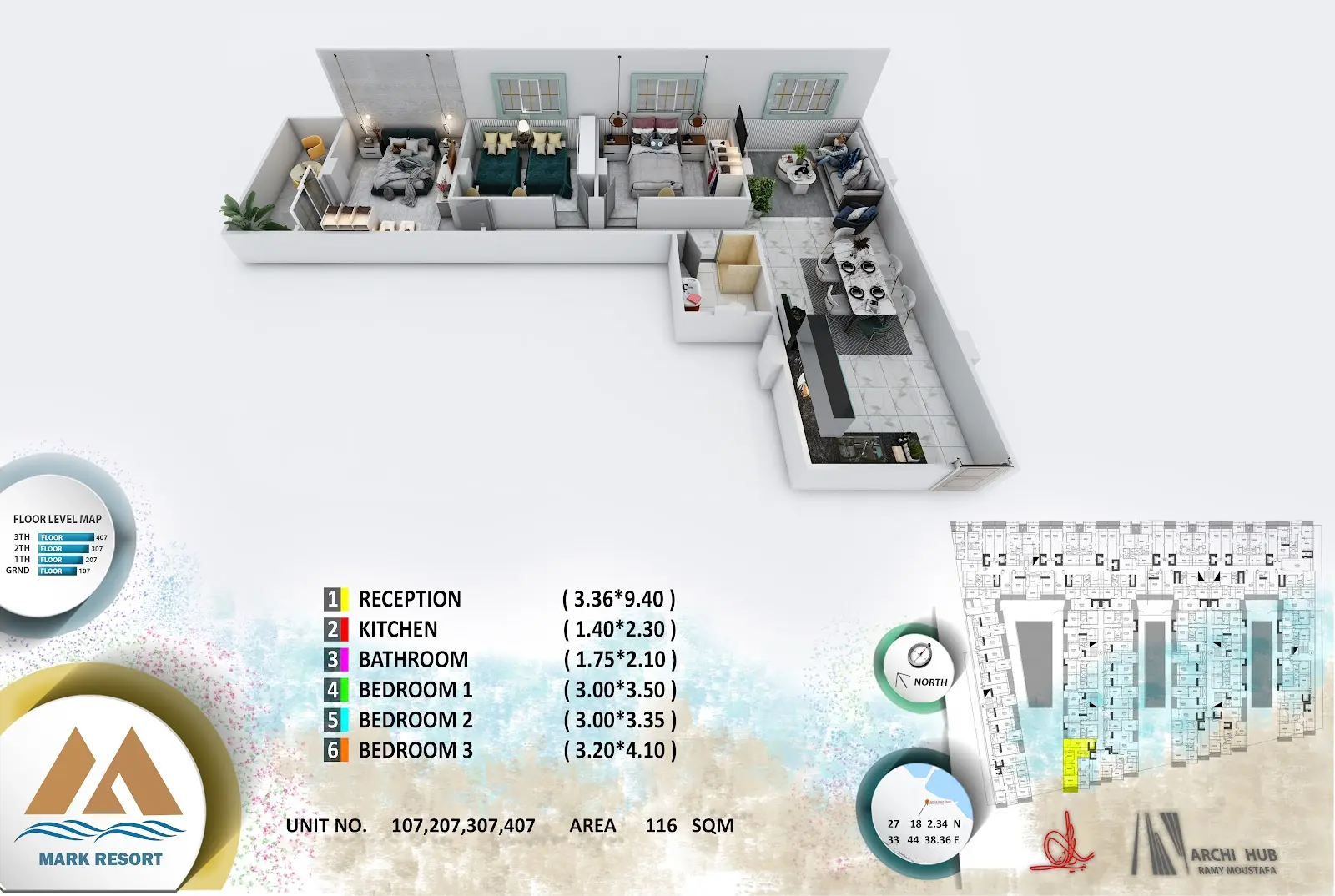 3-bedroom apartment 107, building 4 — Mark Resort