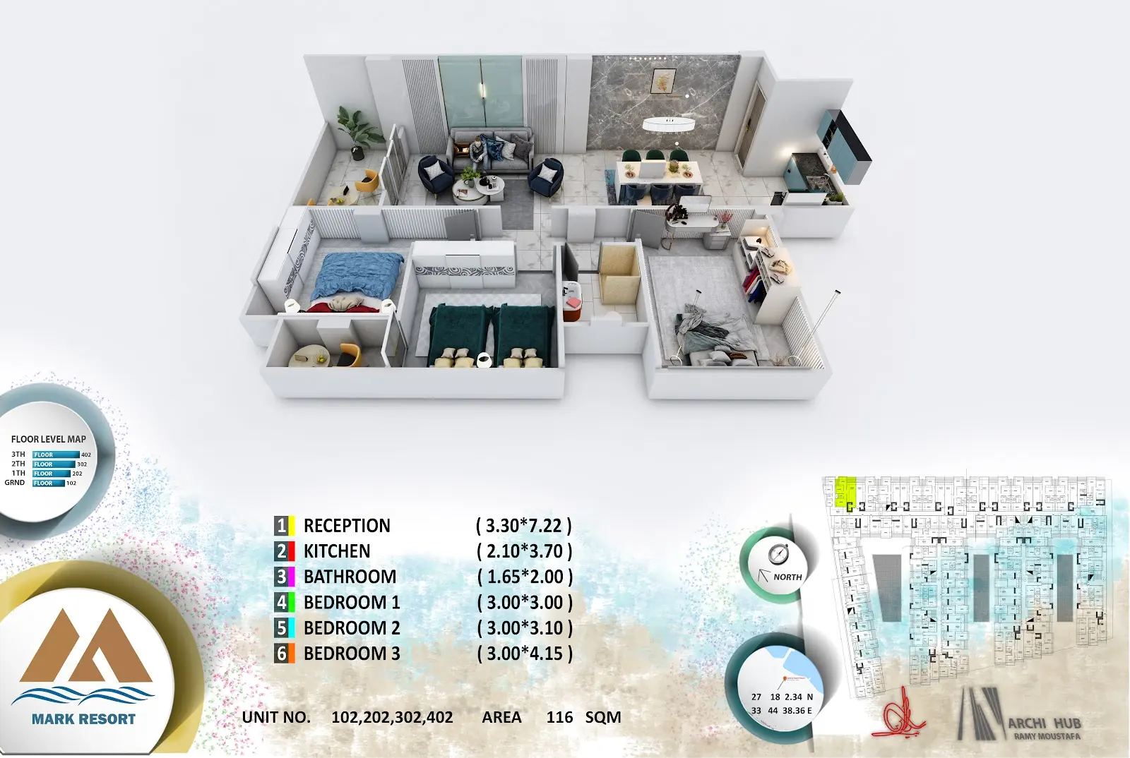 3-bedroom apartment 102, building 5 — Mark Resort