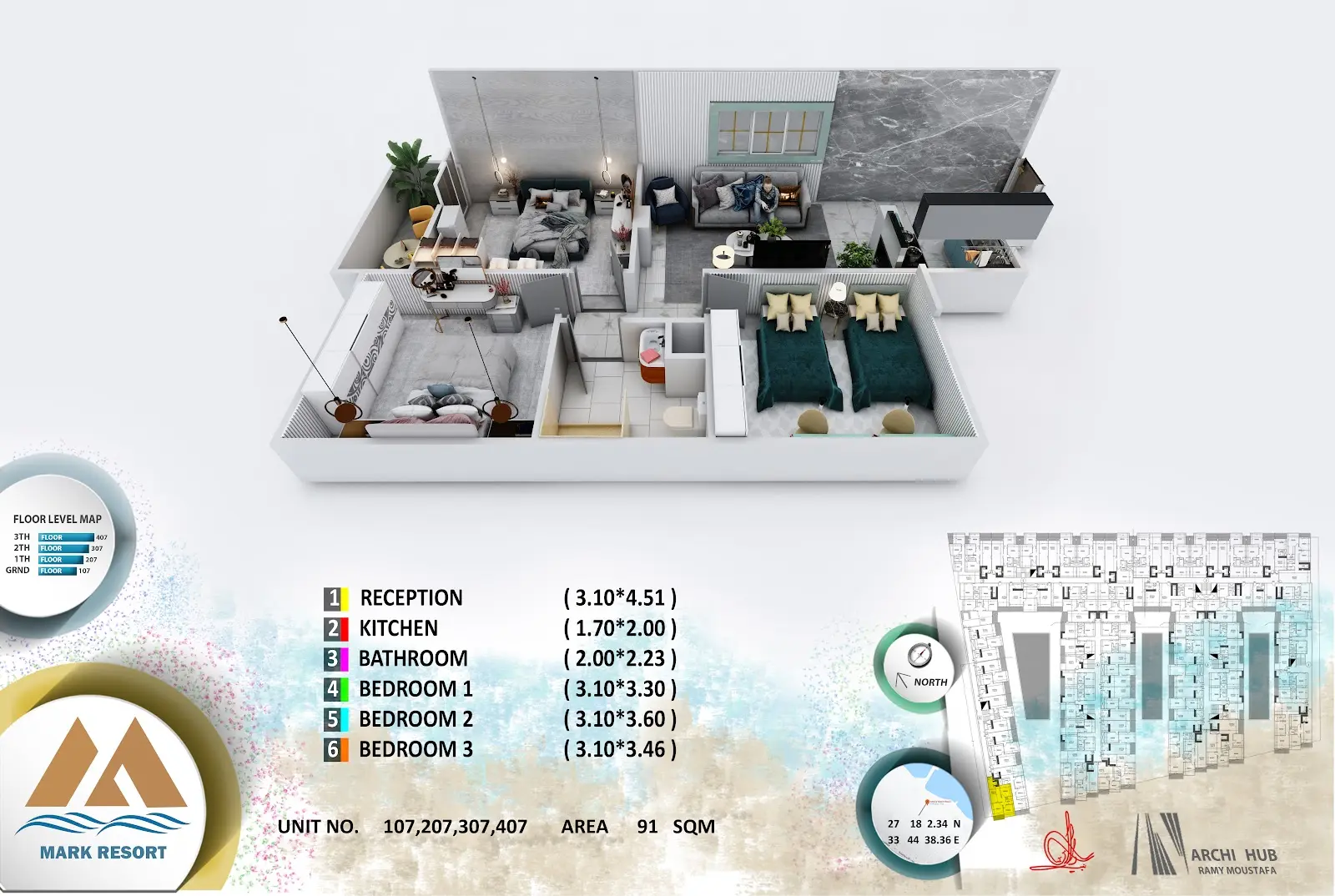 3-bedroom apartment 107, building 6 — Mark Resort